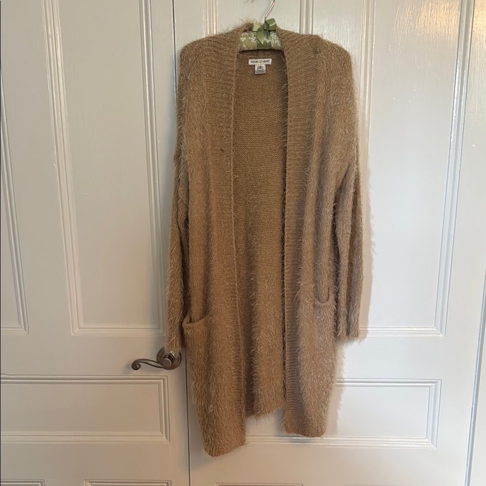 Cozy Tan Open-Front Long Sweater